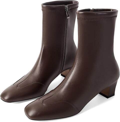 SOVANYOU Women's Ankle Boots Dressy Square Toe Chunky Low Heel Booties with Side Zipper Leather Short Boots for Office Casual Outfit in Saudi Arabia