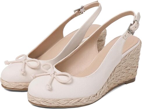 EQAUDES Womens Espadrilles Wedges Sandal Closed Toe Slingback Platform - Bow, Wedge, Summer, Cute, Raffia, Adjustable Strap, Casual Wedding Shoes in Kuwait