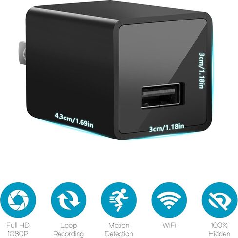 كاميرا تجسس مخفية للاستخدام المنزلي، كاميرا واي فاي لاسلكية صغيرة للأمان - كاميرا شاحن USB - كاميرا مربية عالية الدقة، كاميرا مربية للرؤية الليلية الداخلية للأطفال والحيوانات الأليفة، تنبيه كشف الحركة in Kuwait