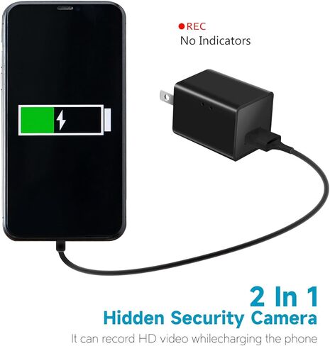 كاميرا تجسس مخفية للاستخدام المنزلي، كاميرا واي فاي لاسلكية صغيرة للأمان - كاميرا شاحن USB - كاميرا مربية عالية الدقة، كاميرا مربية للرؤية الليلية الداخلية للأطفال والحيوانات الأليفة، تنبيه كشف الحركة in Kuwait