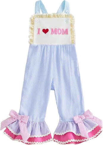بدلة أطفال بناتي لعيد الأم الأولى من My First Mothers Day مطرزة بأحرف لطيفة بدون أكمام على شكل جرس من الأسفل in Kuwait