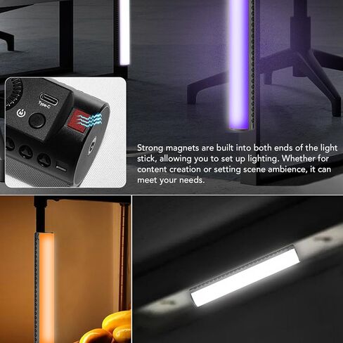 Yoidesu RGB LED Light Wand, 72 White 72 Yellow 48 RGB LEDs with 95+ CRI, 1800K 9000K Color Temperature Adjustable, Magnetic Ends for Photography Video Lighting, 2600mAh Battery in Kuwait