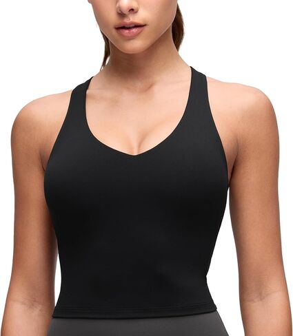 قمصان بدون أكمام قصيرة برقبة على شكل حرف V للنساء من CRZ YOGA Butterluxe - حمالة صدر رياضية مبطنة لاسلكية طويلة لليوجا in Kuwait