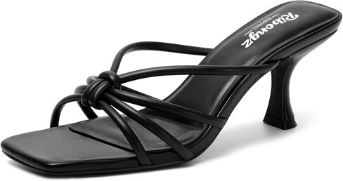RIBONGZ Mule Kitten Heels للنساء أحذية بكعب عالٍ أنيقة صيفية مربعة مفتوحة عند الأصابع صنادل فستان مريحة بدون ظهر مريحة وحفلات الزفاف وحفلات الزفاف والمكتب والأحذية الكاجوال in Kuwait