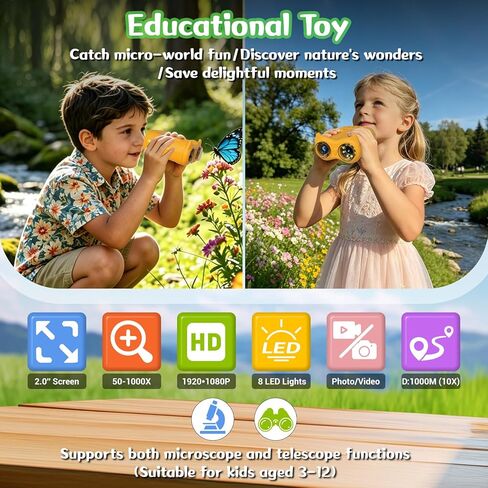 Handheld Microscope for Kids, 2 in 1 1000X Pocket Digital Microscope & 10X Telescope for Kids - Science Kits STEM Toys - Gifts for Boys Girls Ages 3 4 5 6 7 8 9 10 11 12 (Orange) in Saudi Arabia
