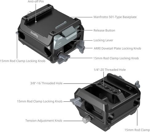طقم لوحة تثبيت SMALLRIG لنوع Manfrotto مع مشبك قضيب مزدوج 15 مم 5366 in Kuwait