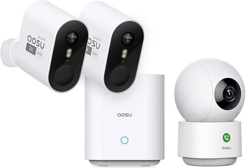 aosu 3MP WirelessCam Pro System 2-Cam-Kit + كاميرا داخلية 4 ميجابكسل (الكاميرا الداخلية لا تتصل بـ aosuBase Pro) in Kuwait