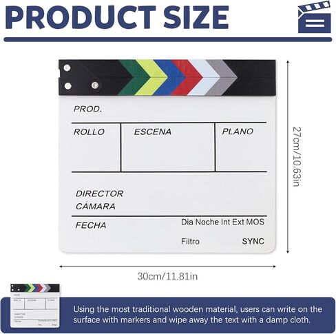 11.8" x 10.6" Movie Clapper Board, Wooden Directors Movie Clapboard, Reusable Film Slate Cut Action Scene Clapper Board for Photo Prop Studio Video TV Theater Acting Stuff in Kuwait