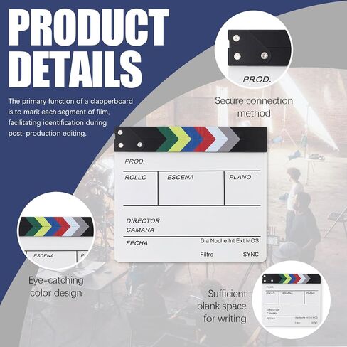 11.8" x 10.6" Movie Clapper Board, Wooden Directors Movie Clapboard, Reusable Film Slate Cut Action Scene Clapper Board for Photo Prop Studio Video TV Theater Acting Stuff in Kuwait