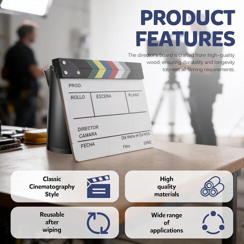 11.8" x 10.6" Movie Clapper Board, Wooden Directors Movie Clapboard, Reusable Film Slate Cut Action Scene Clapper Board for Photo Prop Studio Video TV Theater Acting Stuff in Kuwait