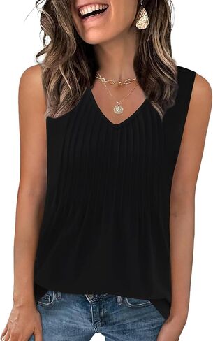 Zeagoo Womens Tank Tops 2026 Sleeveless Pleated V Neck Loose Fit Summer Clothes Flowy Boho Shirts in Saudi Arabia