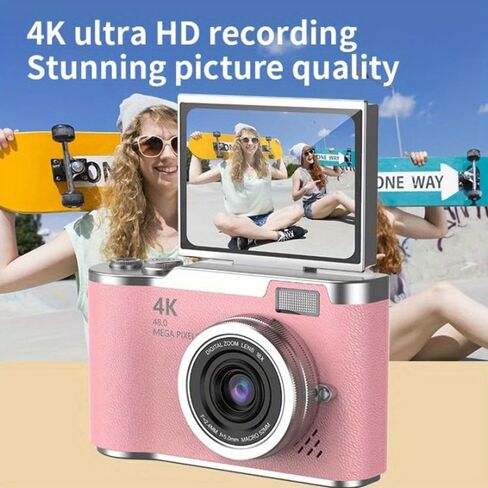 كاميرا رقمية 4K HD مطورة 2026، كاميرا ريترو محمولة مدمجة بدقة 48 ميجابكسل للتصوير الفوتوغرافي والسفر، مثالية للطلاب المبتدئين، كاميرات التصوير الفوتوغرافي in Kuwait