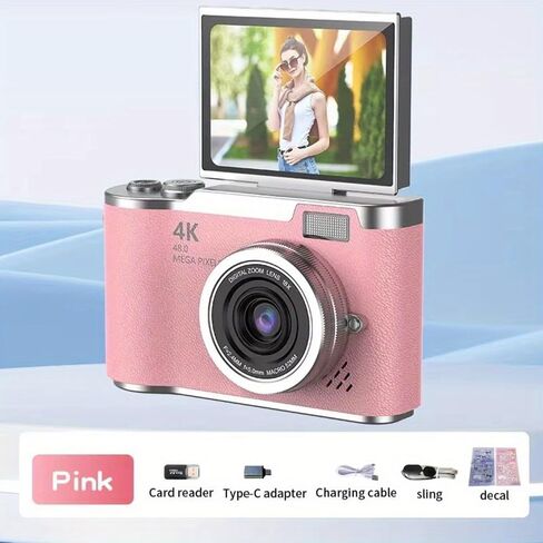 كاميرا رقمية 4K HD مطورة 2026، كاميرا ريترو محمولة مدمجة بدقة 48 ميجابكسل للتصوير الفوتوغرافي والسفر، مثالية للطلاب المبتدئين، كاميرات التصوير الفوتوغرافي in Kuwait
