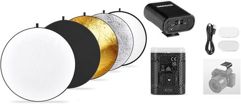NEEWER 22 بوصة/60 سم ناشر عاكس للضوء + N12L إصدار مستوى الدخول فلاش صغير مع ضوء ملء فيديو LED متوافق مع كاميرات Canon Fujifilm Sony Nikon Standard Hot Shoe، 5 في 1 قرص متعدد مع حقيبة in Kuwait
