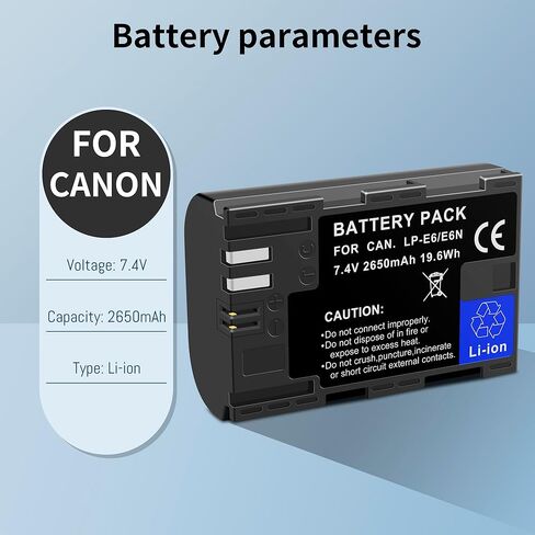 2 حزمة بطارية بديلة LP-E6 LP-E6N متوافقة مع Canon EOS R، R5، R6، Ra، XC10، XC15، 5D Mark II/III/IV، 5DS، 5DS R، 6D، 60D 60DA، 6D Mark II، 7D، 7D Mark II، 70D، 80D، 90D كاميرات 2650 مللي أمبير في الساعة in Kuwait
