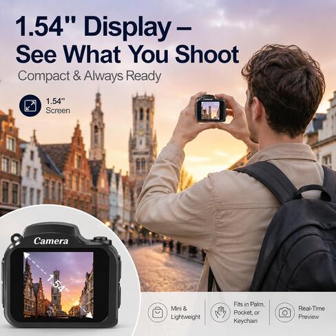 كاميرا سلسلة مفاتيح صغيرة بدقة 4K بدقة 64 ميجابكسل مع ضوء LED، وكاميرا تسجيل فيديو كلاسيكية مدمجة للأطفال والمراهقين والمبتدئين، تتضمن بطاقة Micro SD سعة 16 جيجابايت، باللون الأسود in Kuwait