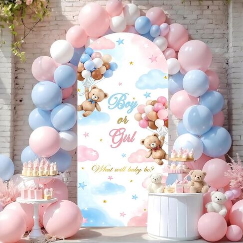 6 ft Bear Gender Reveal Arch Cover Pink Blue Gender Reveal Party Decorations Arch Backdrop Stand Cover Stand Not Included Stretchy Background for Photo Props in Saudi Arabia