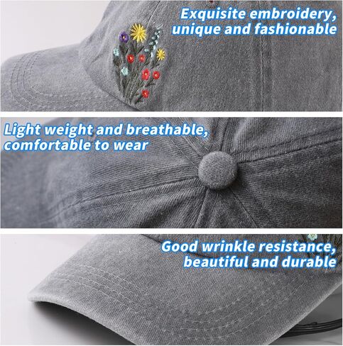 قبعة بيسبول مطرزة للنساء والفتيات، قبعة بيسبول أنيقة بنقشة الزهور للنساء، قبعات قابلة للتعديل للتنفس للارتداء الكاجوال in Saudi Arabia