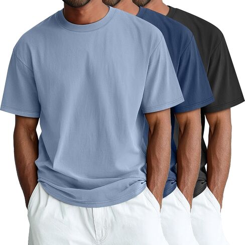 Ficerd 3 Pack Men's Big and Tall Shirts Short Sleeve Cotton Tee Crew Neck Basic Casual Top Loose Fit Summer T Shirts in Saudi Arabia