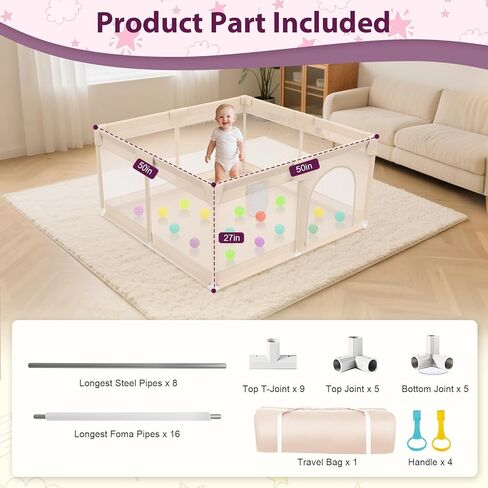 OMZER 50x50 Baby Playpen للرضع والأطفال الصغار - روضة للأطفال الصغار مع غطاء شبكي ناعم قابل للتنفس - ساحات لعب سياج للأطفال للأماكن الداخلية والخارجية المضادة للسقوط in Kuwait