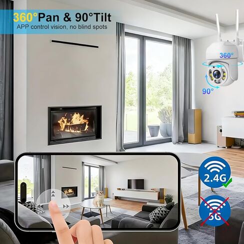 كاميرا أمان 1080 بكسل، مراقبة أمان منزلية خارجية لاسلكية واي فاي مع بانوراما 360 درجة، كشف حركة الحيوانات الأليفة للأطفال، صوت ثنائي الاتجاه، رؤية ليلية، IP66 وإنذار للتخزين السحابي وتخزين بطاقة SD in Kuwait