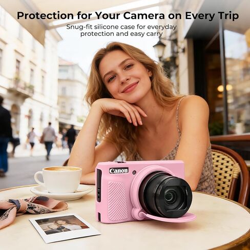 حافظة كاميرا من السيليكون لكاميرا Canon PowerShot SX740 / SX730 HS الرقمية، حافظة واقية من السيليكون الناعم، غطاء عدسة قابل للإزالة مع واقيين من الزجاج المقوى و1 × حزام معصم - وردي in Kuwait