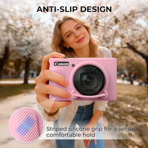 حافظة كاميرا من السيليكون لكاميرا Canon PowerShot SX740 / SX730 HS الرقمية، حافظة واقية من السيليكون الناعم، غطاء عدسة قابل للإزالة مع واقيين من الزجاج المقوى و1 × حزام معصم - وردي in Kuwait