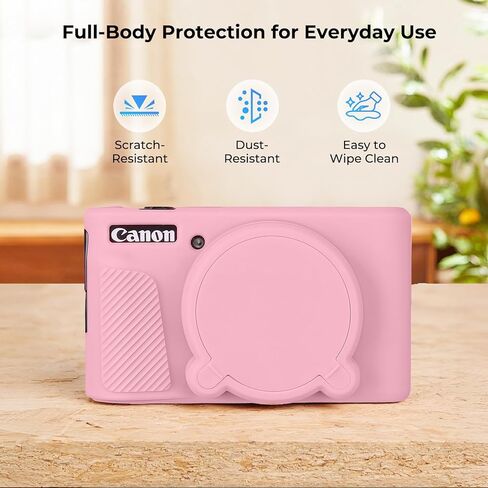 حافظة كاميرا من السيليكون لكاميرا Canon PowerShot SX740 / SX730 HS الرقمية، حافظة واقية من السيليكون الناعم، غطاء عدسة قابل للإزالة مع واقيين من الزجاج المقوى و1 × حزام معصم - وردي in Kuwait