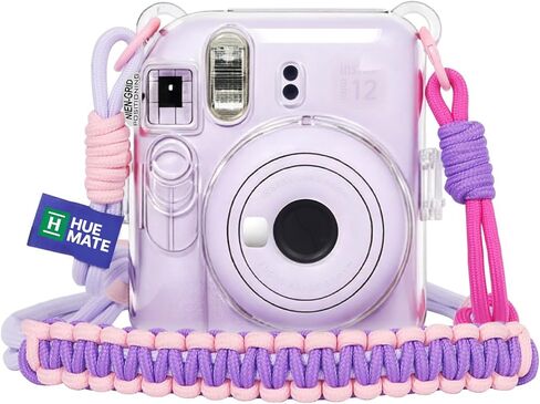 حافظة شفافة لهاتف Fujifilm Instax Mini 12، غطاء واقٍ مزود بمصراع مضاد للحوادث، 4 بطاقات تركيب، تخزين الصور يحمل 10 أفلام، حزام أخضر قابل للتعديل، هيكل صلب شفاف، بدون كاميرا in Kuwait