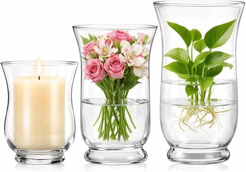 6 Pcs Hurricane Pillar Candle Holder Clear Glass Flower Vase Terrarium Planter Decorative Centerpiece for Candles Weddings Home Displays Holiday Decorations 5" 8" 10" in Saudi Arabia