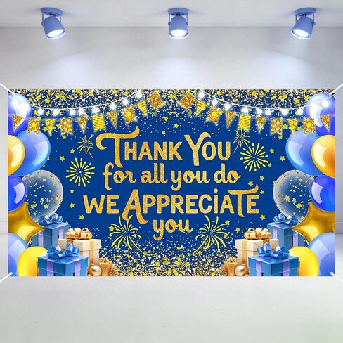 We Appreciate You Banner Employee Appreciation Day Backdrop You are Appreciated Staff Team Appreciation Week Background We Appreciate You Blue Gold Photoshoot Banner Props 73x42inch in Saudi Arabia