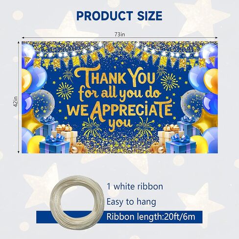 We Appreciate You Banner Employee Appreciation Day Backdrop You are Appreciated Staff Team Appreciation Week Background We Appreciate You Blue Gold Photoshoot Banner Props 73x42inch in Saudi Arabia