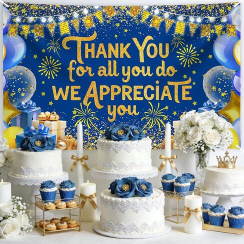 We Appreciate You Banner Employee Appreciation Day Backdrop You are Appreciated Staff Team Appreciation Week Background We Appreciate You Blue Gold Photoshoot Banner Props 73x42inch in Saudi Arabia