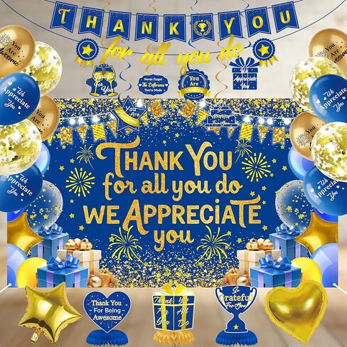 We Appreciate You Banner Employee Appreciation Day Backdrop You are Appreciated Staff Team Appreciation Week Background We Appreciate You Blue Gold Photoshoot Banner Props 73x42inch in Saudi Arabia