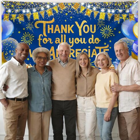 We Appreciate You Banner Employee Appreciation Day Backdrop You are Appreciated Staff Team Appreciation Week Background We Appreciate You Blue Gold Photoshoot Banner Props 73x42inch in Saudi Arabia