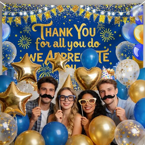 We Appreciate You Banner Employee Appreciation Day Backdrop You are Appreciated Staff Team Appreciation Week Background We Appreciate You Blue Gold Photoshoot Banner Props 73x42inch in Saudi Arabia