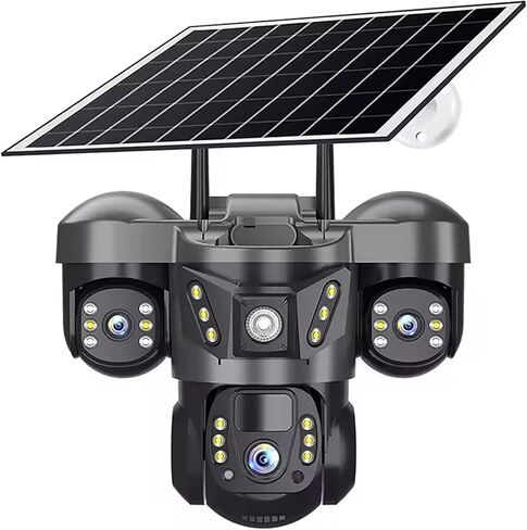 كاميرا مراقبة خارجية لاسلكية تعمل بالطاقة الشمسية من HIFAM، عدسة ثلاثية، دقة 4K 3MP 360 درجة عموم/إمالة، اتصال WiFi V380 Pro كاميرا التحكم في التطبيق مع إنذار الأضواء PIR كشف الحركة صوت ثنائي الاتجاه in Kuwait