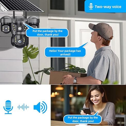 كاميرا مراقبة خارجية لاسلكية تعمل بالطاقة الشمسية من HIFAM، عدسة ثلاثية، دقة 4K 3MP 360 درجة عموم/إمالة، اتصال WiFi V380 Pro كاميرا التحكم في التطبيق مع إنذار الأضواء PIR كشف الحركة صوت ثنائي الاتجاه in Kuwait