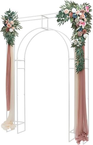 Wedding Arch Backdrop Stand,Gold Carbon Steel Free Standing Arch Stand,5.91x8.2ft Outer Square Inner Arch Pipe Kit,44.09lbs Load Capacity for Wedding,Party,Garden Decoration (White) in Saudi Arabia