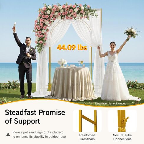 Wedding Arch Backdrop Stand,Gold Carbon Steel Free Standing Arch Stand,5.91x8.2ft Outer Square Inner Arch Pipe Kit,44.09lbs Load Capacity for Wedding,Party,Garden Decoration (White) in Saudi Arabia