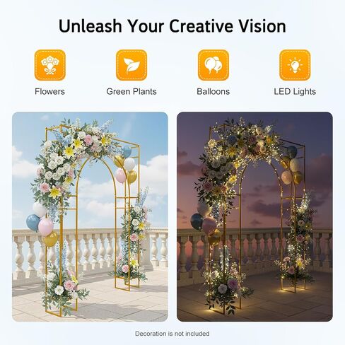 Wedding Arch Backdrop Stand,Gold Carbon Steel Free Standing Arch Stand,5.91x8.2ft Outer Square Inner Arch Pipe Kit,44.09lbs Load Capacity for Wedding,Party,Garden Decoration (White) in Saudi Arabia