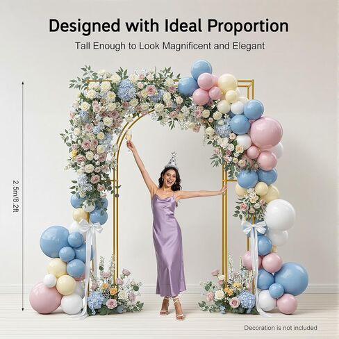 Wedding Arch Backdrop Stand,Gold Carbon Steel Free Standing Arch Stand,5.91x8.2ft Outer Square Inner Arch Pipe Kit,44.09lbs Load Capacity for Wedding,Party,Garden Decoration (White) in Saudi Arabia