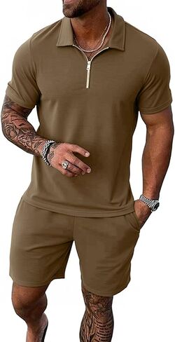 Uni Clau Mens Summer Track Suits 2 قطعة شورتات مجموعات قصيرة الأكمام ملابس التعرق Zip Golf القمصان البولو غير الرسمية in Kuwait