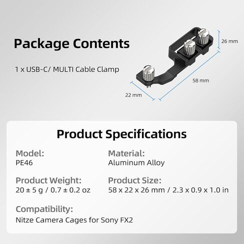 Nitze FX2 USB-C/Multi Cable Clamp Compatible with T-S16A/ T-S17A/ T-S18A Camera Cage for Sony FX2 Camera - PE46 in Kuwait