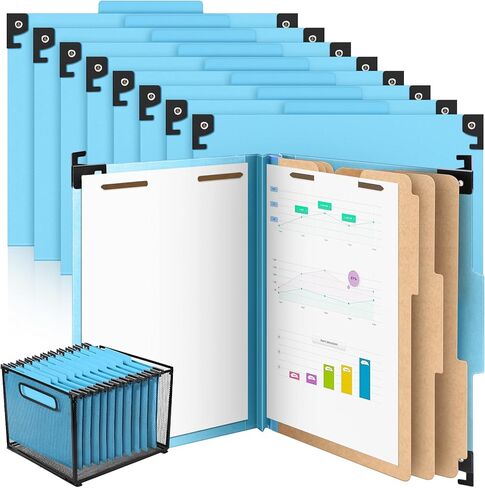 Henoyso 10 Pcs Hanging Classification File Folders3 Dividers Letter Size Heavy Duty Cardboard Organizer with 2 Inch Expansion, Top Tab Design for Office School, Medical Easy Label Storage (Dark Blue) in Saudi Arabia