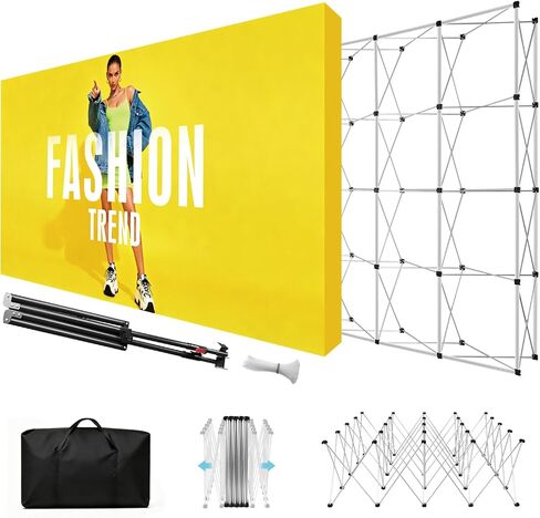 10x17 FT Pop Up Display Stand Portable Tension Fabric Backdrop Booth Frame with Carrying Bag Collapsible Stand Only for Wedding Exhibition Events in Kuwait
