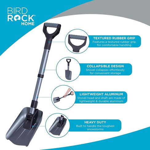 BIRDROCK HOME مجرفة ثلجية قابلة للطي في حالات الطوارئ مقاس 34 بوصة للسيارة | صغيرة ومدمجة | أداة للتخييم على الجليد، والتزلج، وعربات الثلوج، والبقاء على قيد الحياة في الانهيار الجليدي | ألومنيوم خفيف الوزن وبلاستيك ABS | أحمر in Saudi Arabia