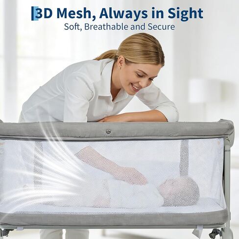 Baby Bassinet, 3-in-1 Portable Bedside Sleeper for Newborn All Mesh Sides Breathable with 6 Height Adjustments, 1-7° Anti-Reflux Incline, Detachable Mosquito Net, Storage Basket & 360° Lockable Wheels in Kuwait