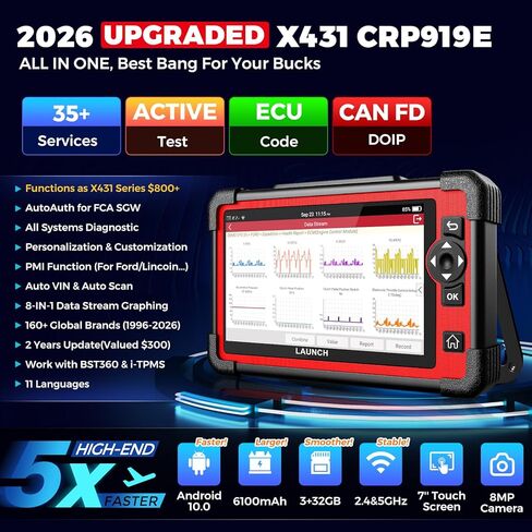 إطلاق X431 CRP919E ELITE OBD2 SCANNER ، 2025 أداة المسح الضوئي ثنائي الاتجاه مثل CRP919EBT ، CANFD & DOIP ، ترميز ECU ، 35+ خدمة ، اختبارات نشطة ، جميع تشخيص النظام ، FCA Autoauth ، BST360 & TPM in Kuwait