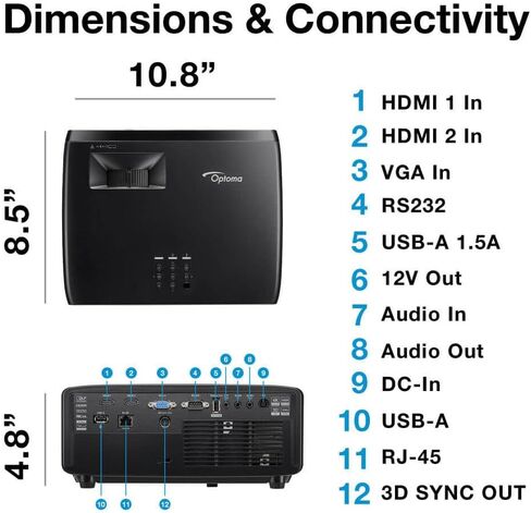 جهاز عرض ليزر Optoma GT2400HDR عالي الدقة 1080 بكسل قصير المدى، 4,200 لومن، ألعاب متأخرة منخفضة الإدخال، جاهز لمحاكاة الجولف، متوافق مع إدخال 4K HDR in Kuwait